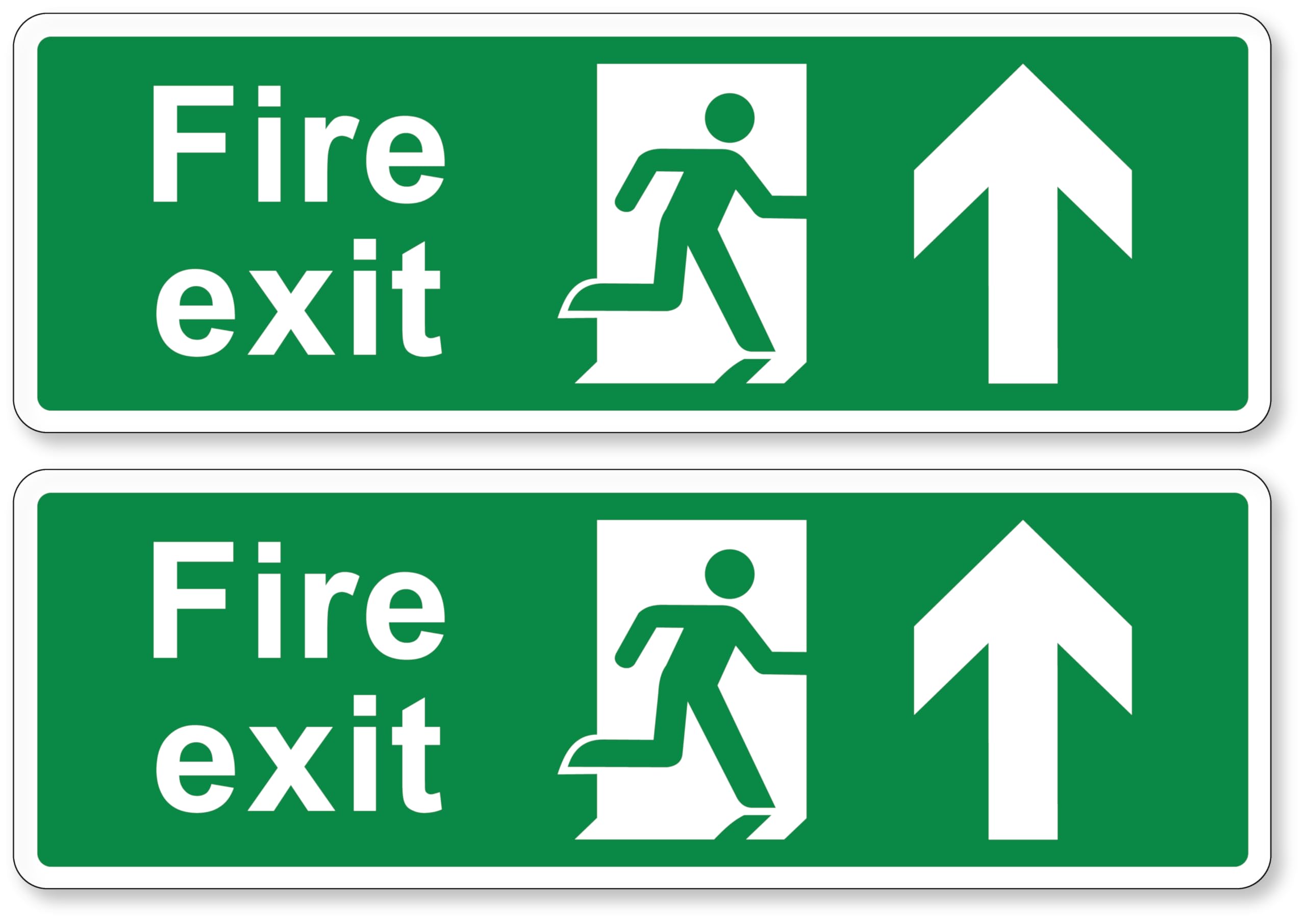 Fire Exit Sign Up Arrow Running Man – Self Adhesive Vinyl 300x100mm Emergency Exit Safety Sign – Peel & Stick Wall Door Sign – 1, 2 & 5 Pack (2)