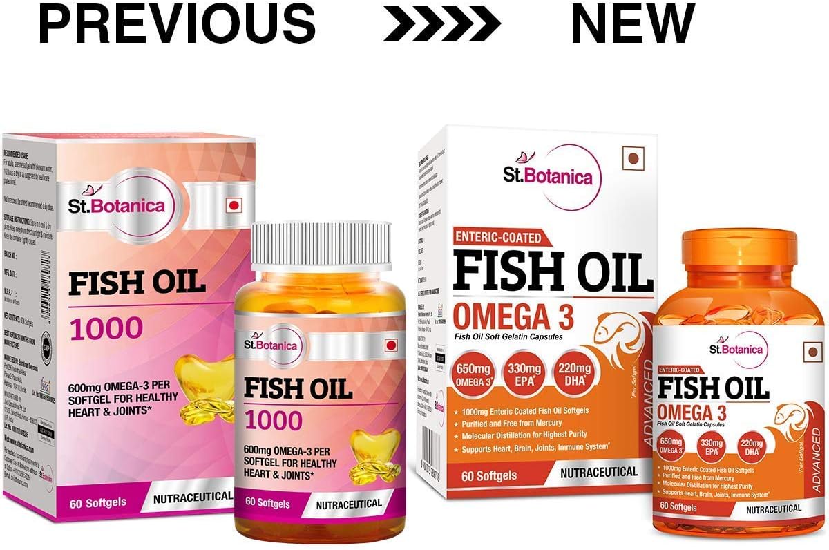 St.Botanica Fish Oil 1000 mg (Double Strength) with 600 mg Omega 3 (330mg EPA, 220mg DHA) - 60 Softgels