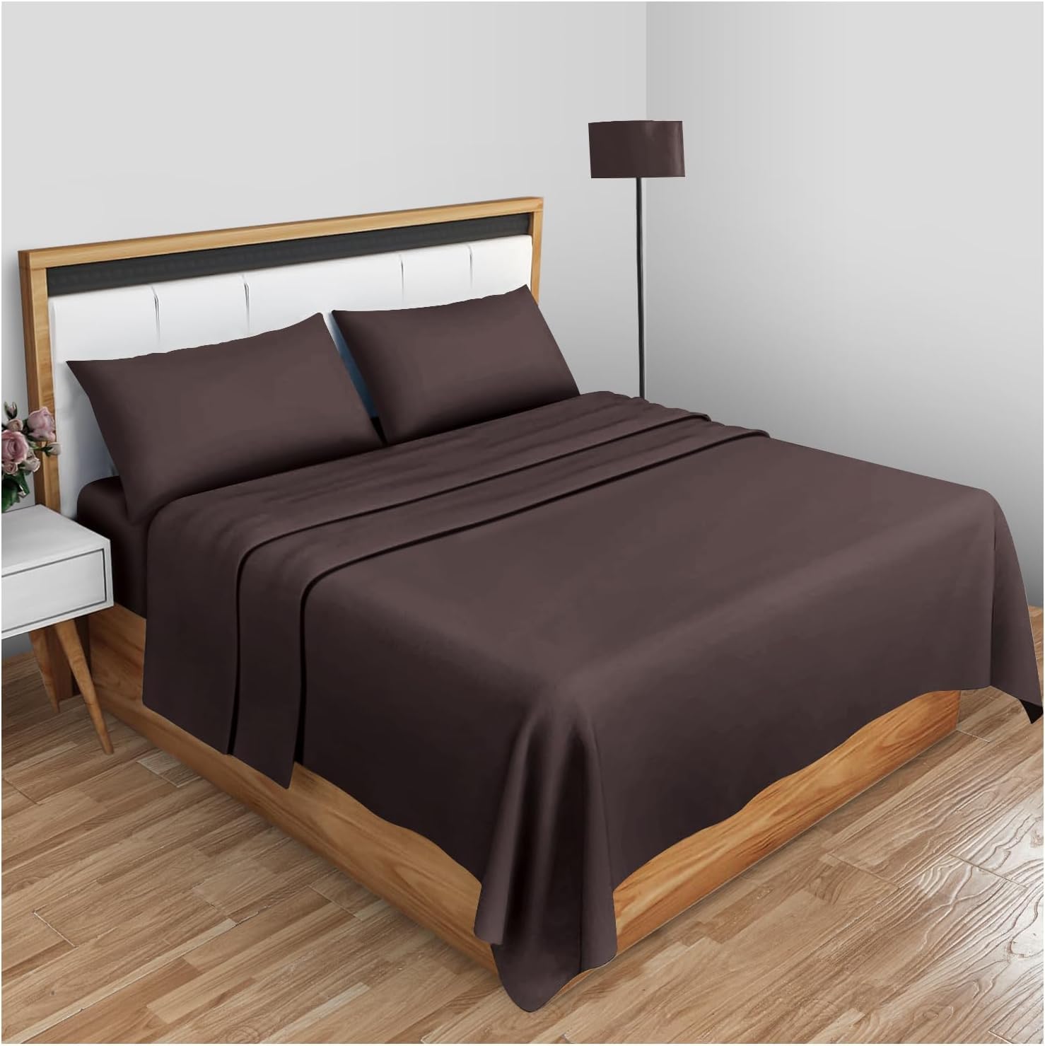 Night Zone Flat Sheet 100% Egyptian Cotton 200 Thread Count Hotel Quality Flat Bed Sheets (Chocolate, King)