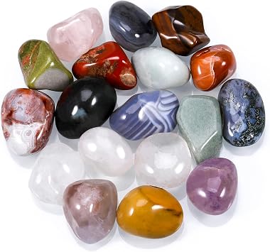 18 Pcs Crystals and Healing Stones Set, Natural Polished Gemstones Collection, Tumbled Healing Crystals for Reiki, Yoga, Chakra Meditation and Positive Energy 0.8-1.2 Inch