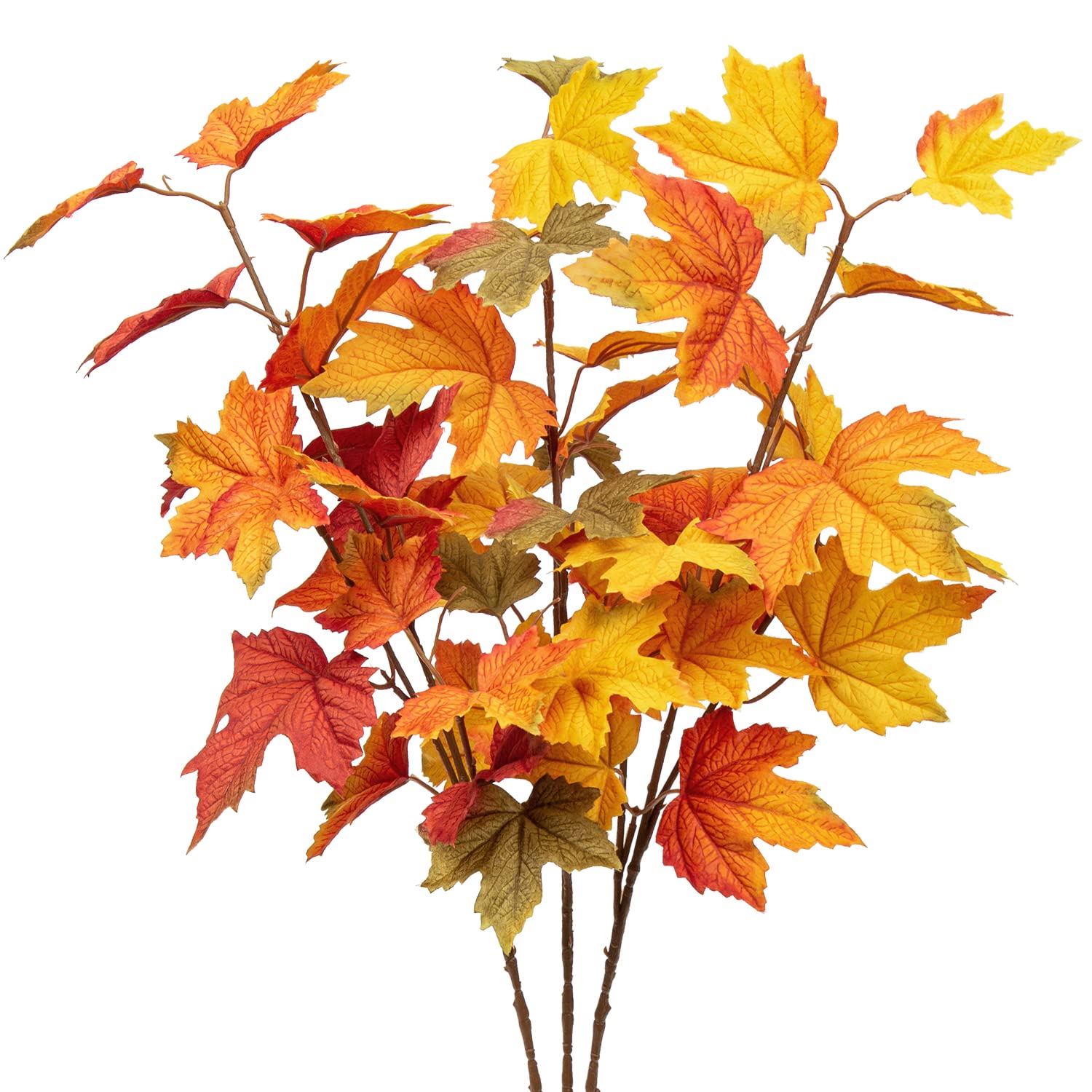 Oairse Artificial Maple Leaves Branches 3 Pcs Mixed Corlor Fall Leaves Stems Fake Bushes Red Maple Leaf Stems for Table Centerpieces Thanksgiving Festival Autumn Home Decor