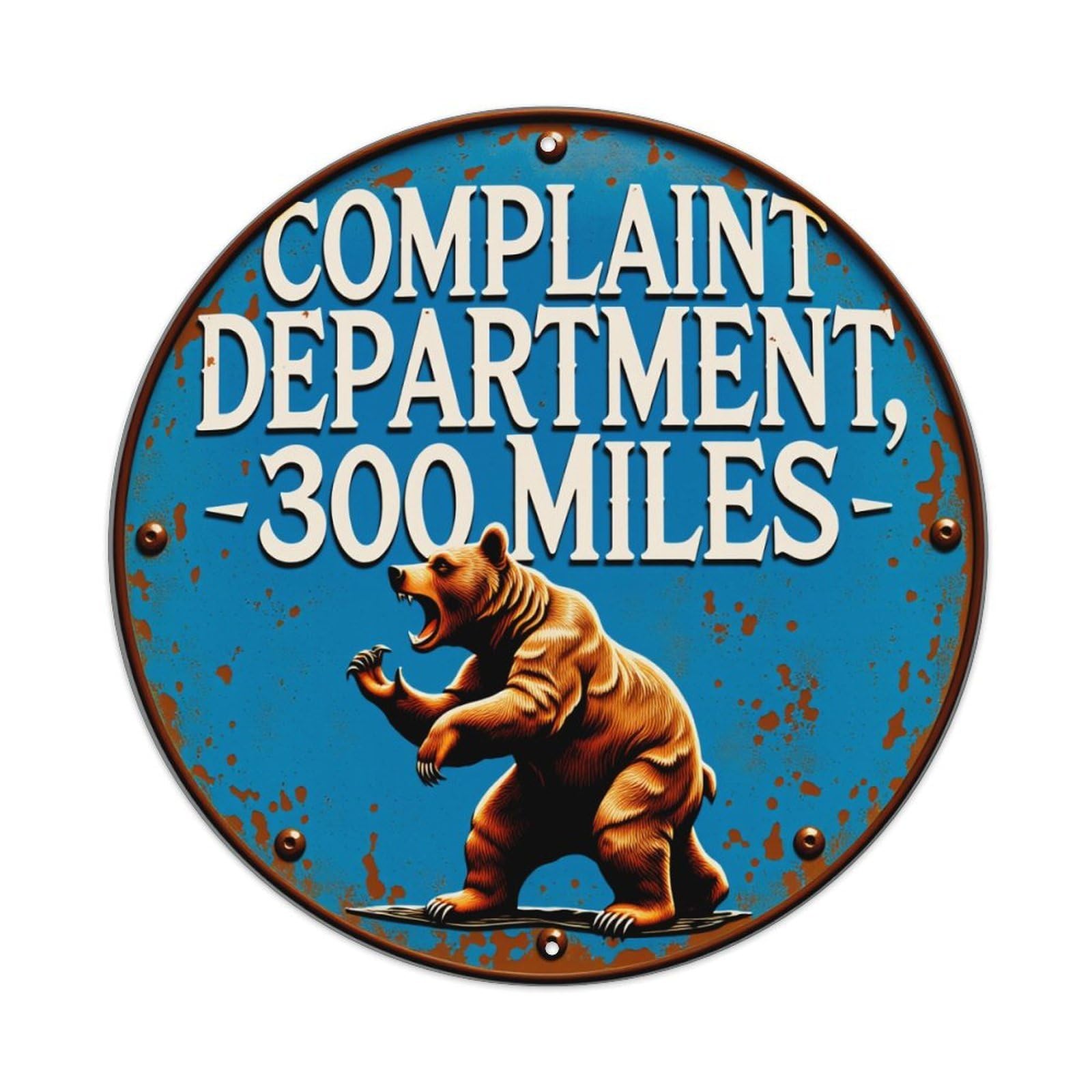 Lzwbntey Vintage Complaint Department Bear Sign Metal Tin Sign Retro Wall Decor For Home Bar Garage Cafe, Indoor & Outdoor Decorative，Circle Metal Poster, 8X8 Inch