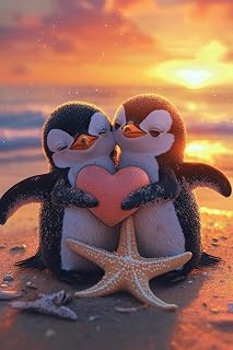 Diamond Art Painting Kits for Adults Love Penguin Round Drill 5D Diamond Paintings Kits for Beginners, DIY Paint with Full Drill Diamonds Dots Tools, Diamonds Pictures for Wall Decor 70x100cm Kk31