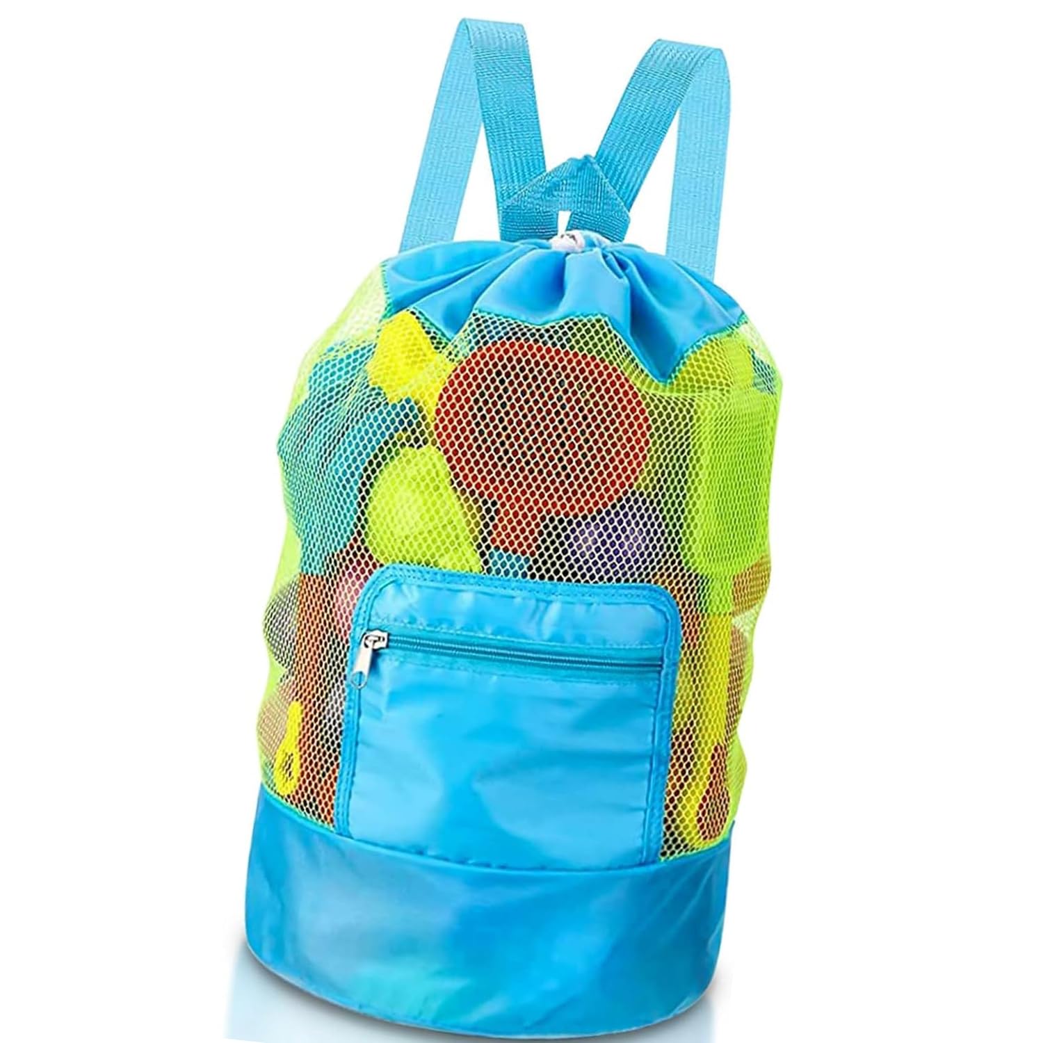 Sand Toy Bag - Large Mesh Beach Essential for Kids Beach Toys & Water Play, Lightweight with Drawstring Closure, Perfect for Family Holidays & Outdoor Storage (Blue)