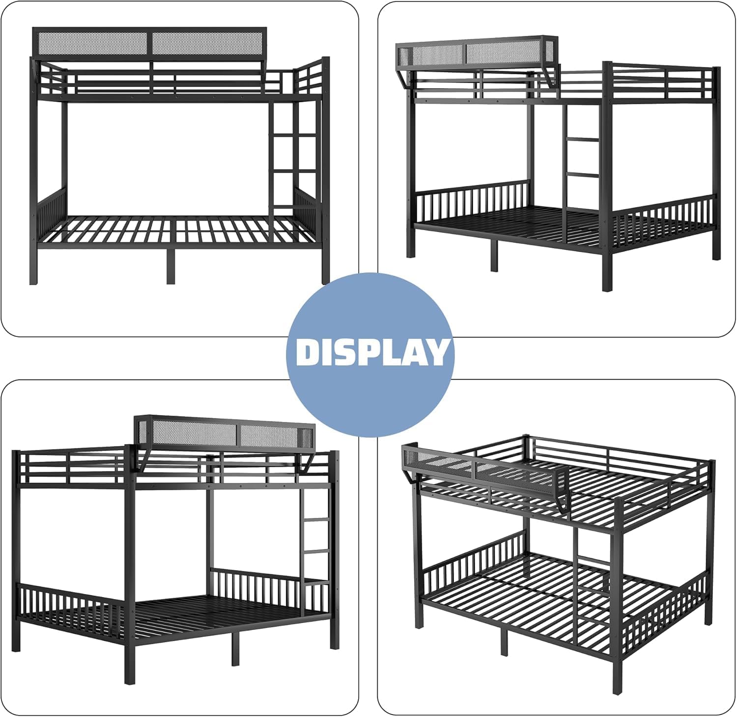 Queen Over Queen Bunk Bed with Storage Shelf, Heavy-Duty Metal Bunk Beds with Ladder and Slats Support, Bunk Bed Frame for Adults and Teens, No Box Spring Needed (Black)