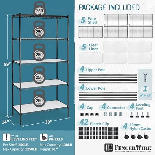 Miniatura 2 de Fencer Wire NSF - Estantería de alambre de altura ajustable de 5 niveles organizador de almacenamiento de estantería de garaje estante de alambre de