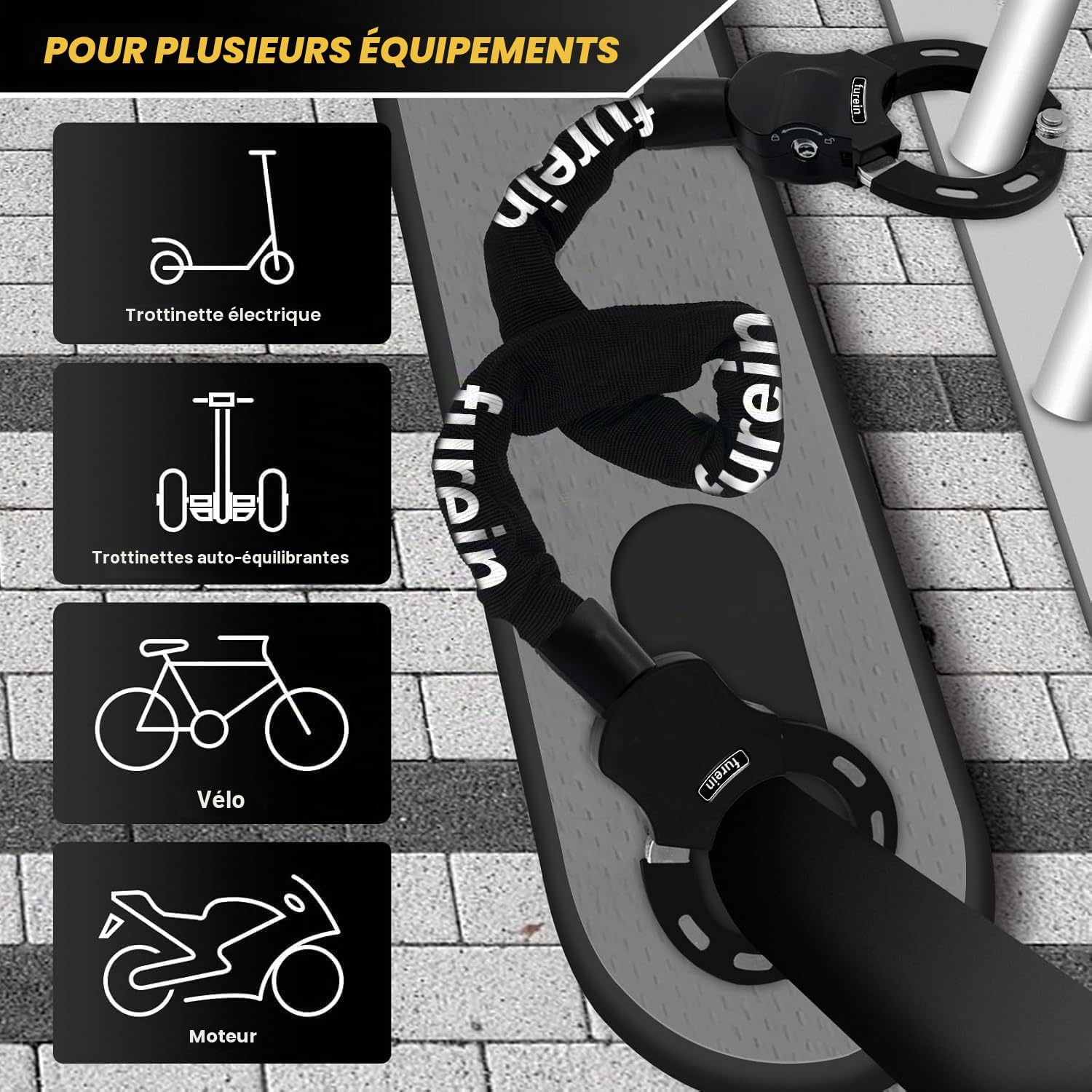 Antivol Trotinette Electrique,Cadenas Trotinette Electrique, Antivols pour Scooters Electriques avec Protection Anti - Rayures en Silicone, Comprend un sac de Rangement Portable 4L
