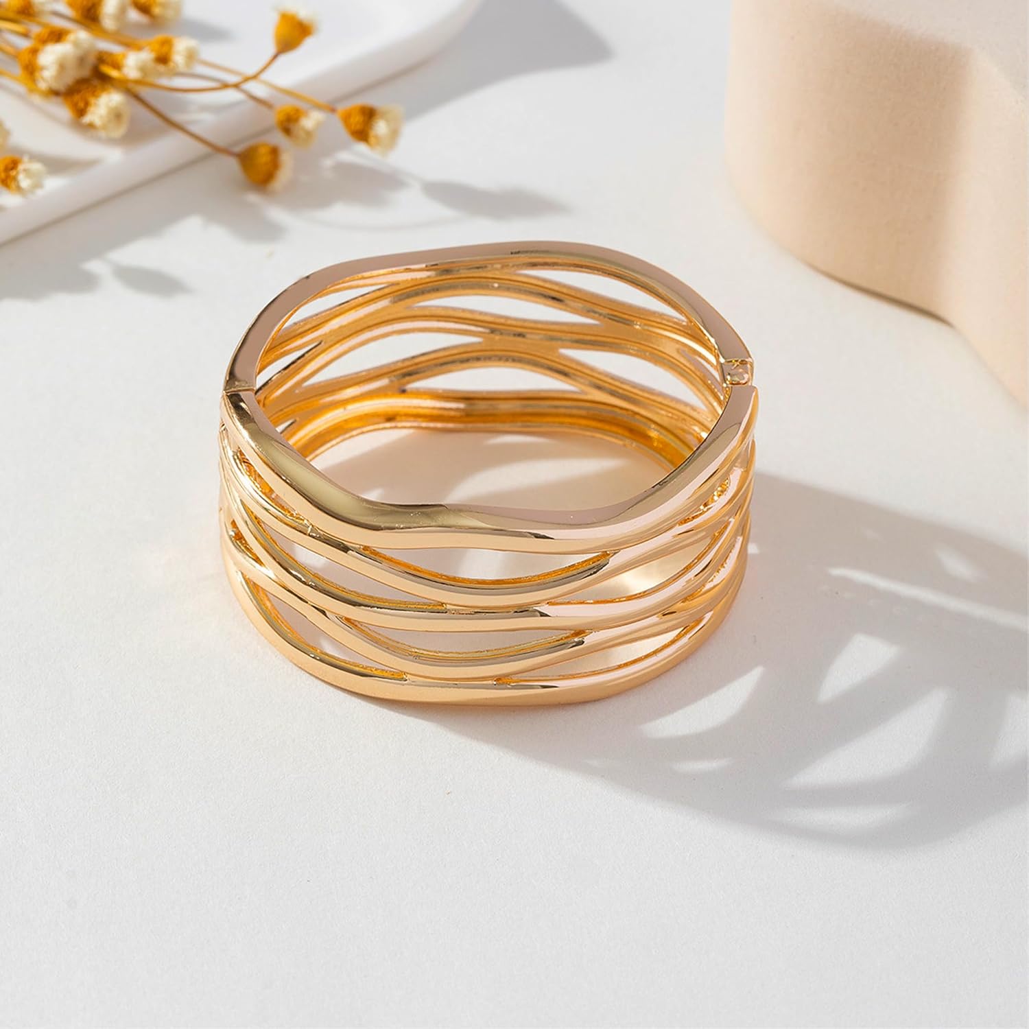 18K Gold Plated Chunky Bangle Bracelets for Women Trendy No-tarnish Open Bangles Irregular Minimalist Geometric Arm Cuff Bracelet Jewelry Gift For Mom and Girlfriend - Image 6