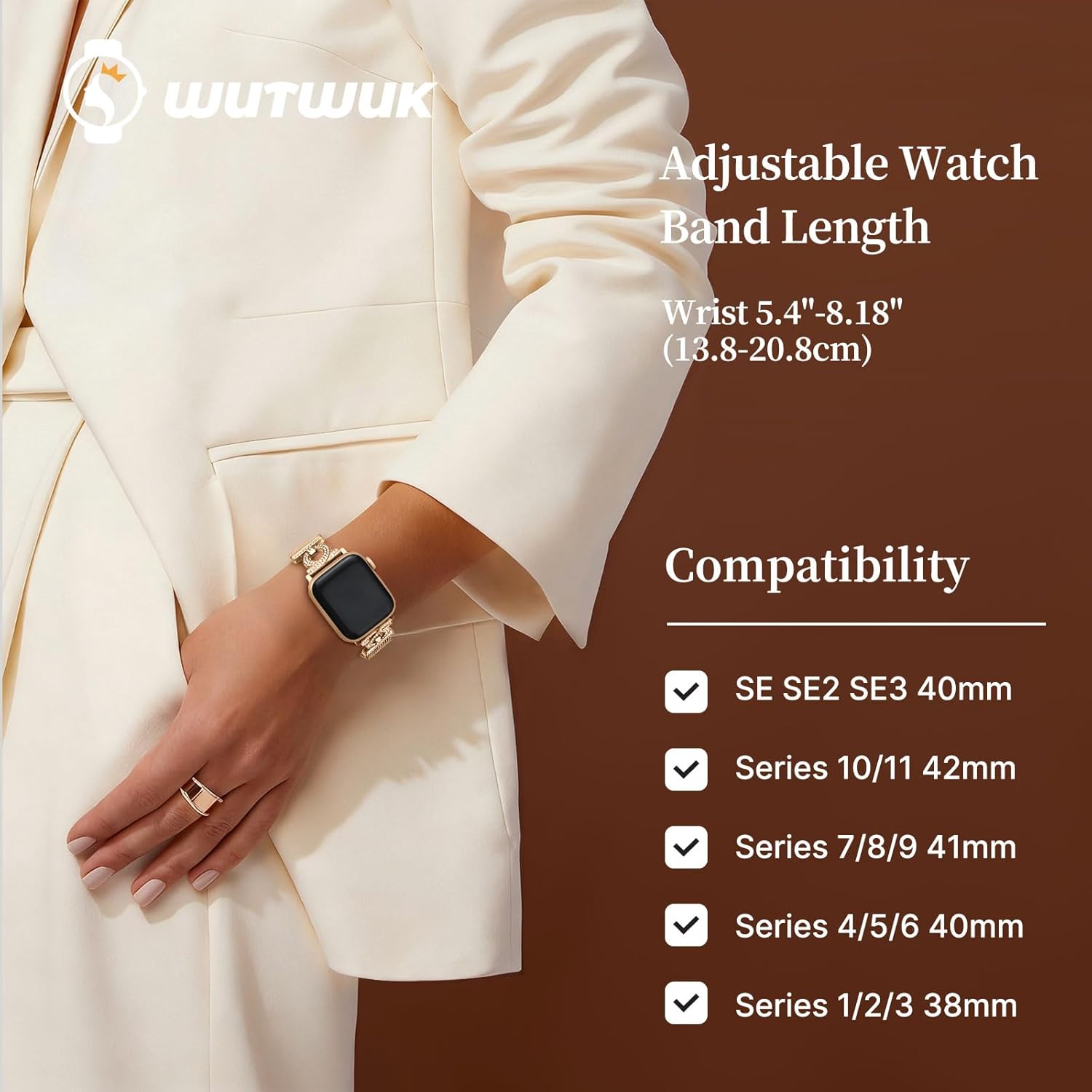 wutwuk Slim Stainless Steel Mesh Band Compatible with Apple Watch Bands 41mm 40mm 38mm 42mm Glitter Magnetic Milanese Loop Bracelet Women for iWatch 11/10/9/8/7/6/5/4/3/2/1/SE-Rose Gold - Image 6