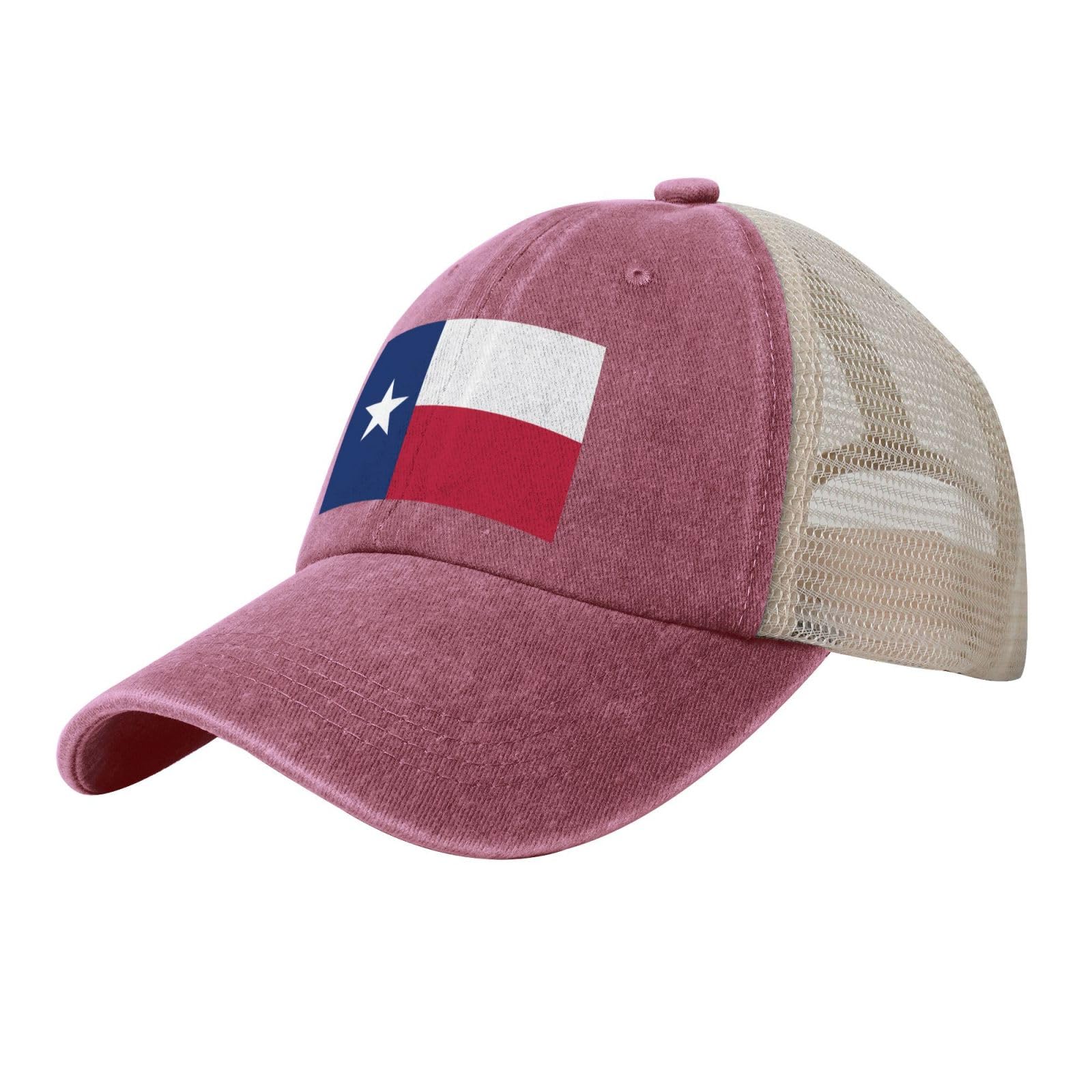 Ymlhaq Unisex Red Flag Of Texas Mesh Trucker Hat Mesh Snapback,Trendy Cowboy Cap For Sports And Headwear, One Size