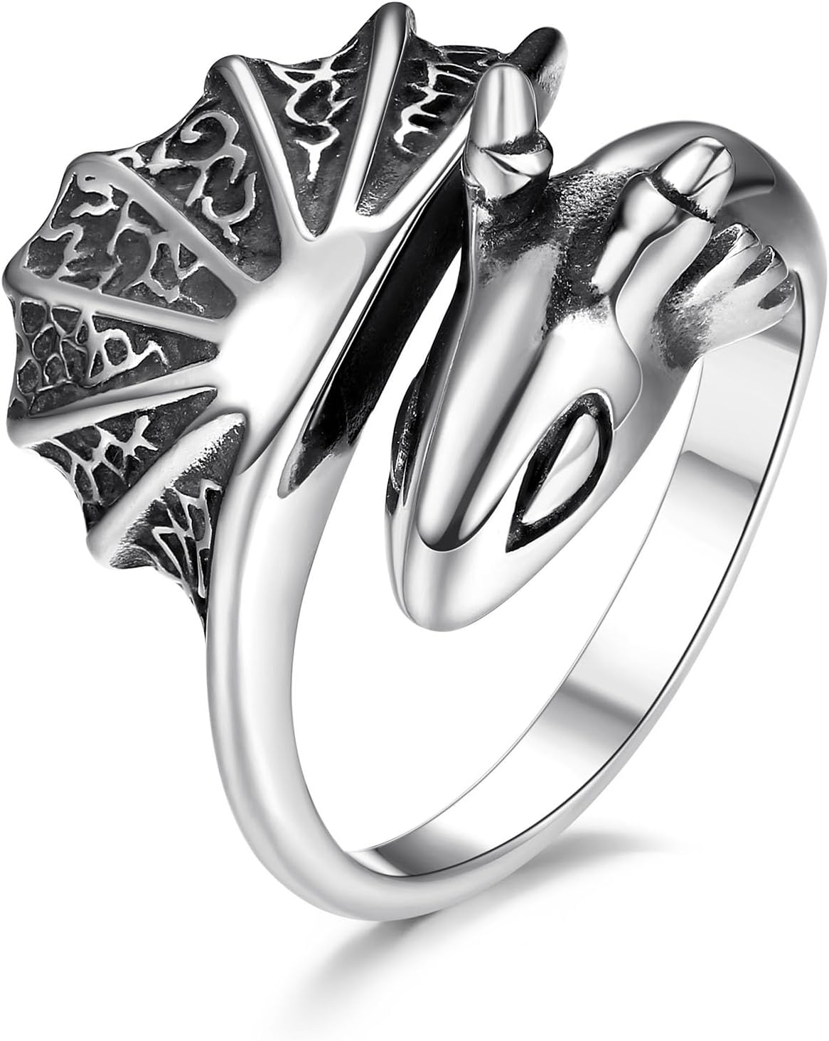 GTHIC Gothic Flying Dragon Rings For Men Women Vintage Animal Wings Jewelry Gifts Size 7-13