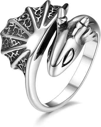 GTHIC Gothic Flying Dragon Rings For Men Women Vintage Animal Wings Jewelry Gifts US Size 7-13