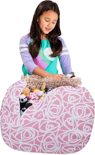 Miniatura 234 de Posh Stuffable - Sillón puff con almacenamiento para niños, contenedor de animales de peluche, organizador de juguetes de niños Lienzo Burbujas Azul