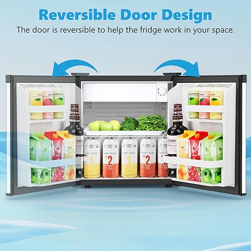 Miniatura 4 de Mini refrigerador de 1.6 pies cúbicos con congelador, refrigerador compacto de una sola puerta reversible, termostato ajustable, ultra silencioso,