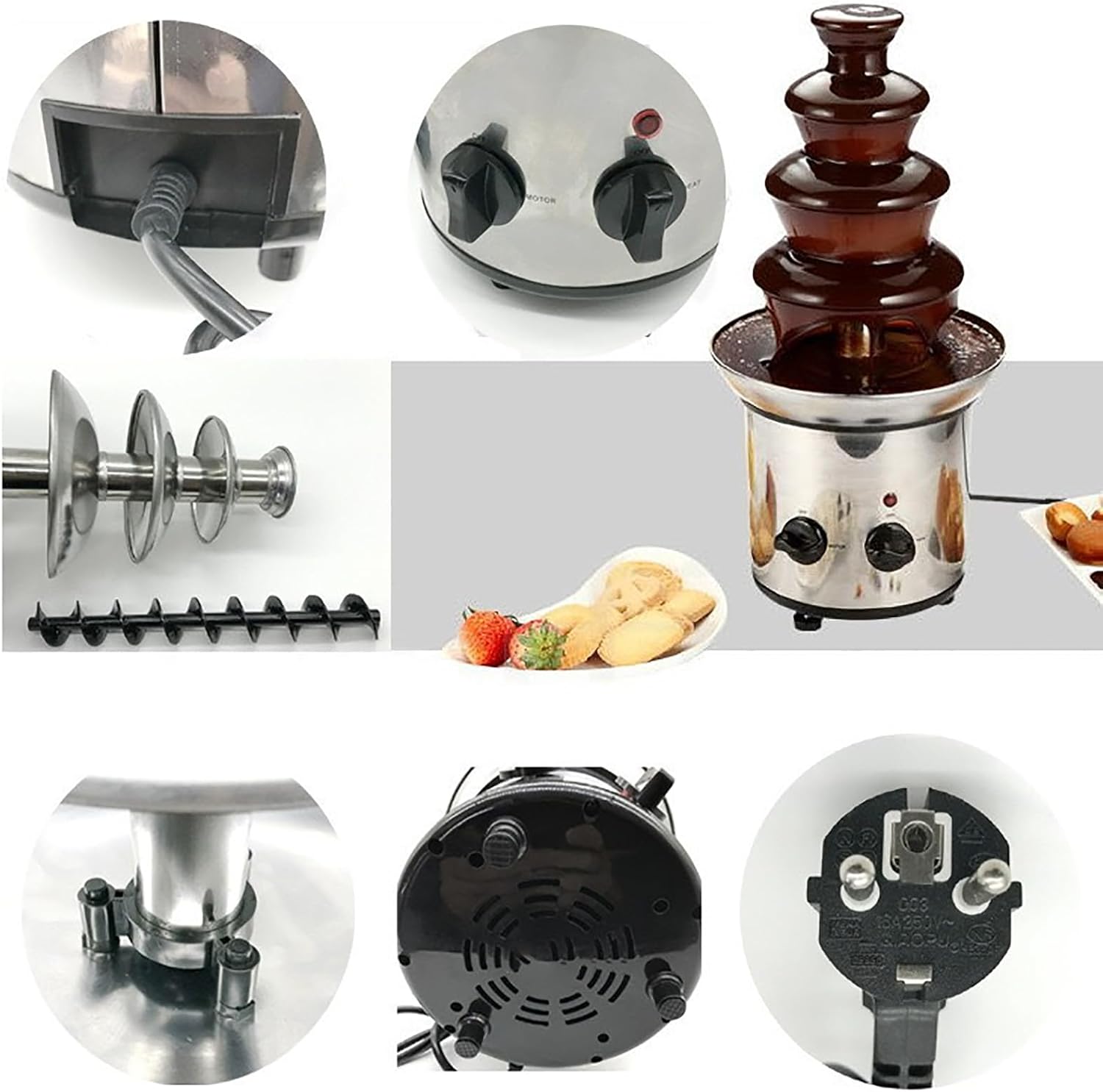 Electric Chocolate Fountain Machine, 4 Tiers Chocolate Fondue Tower, Knob Adjusted+Simple Operation, Stainless Steel/Easy to Clean
