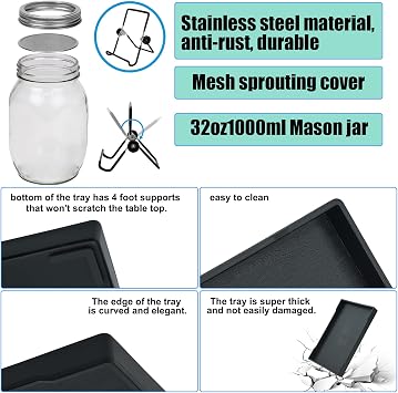 Sprouting Glass Set of 2 Germination Glass with Stainless Steel Filter