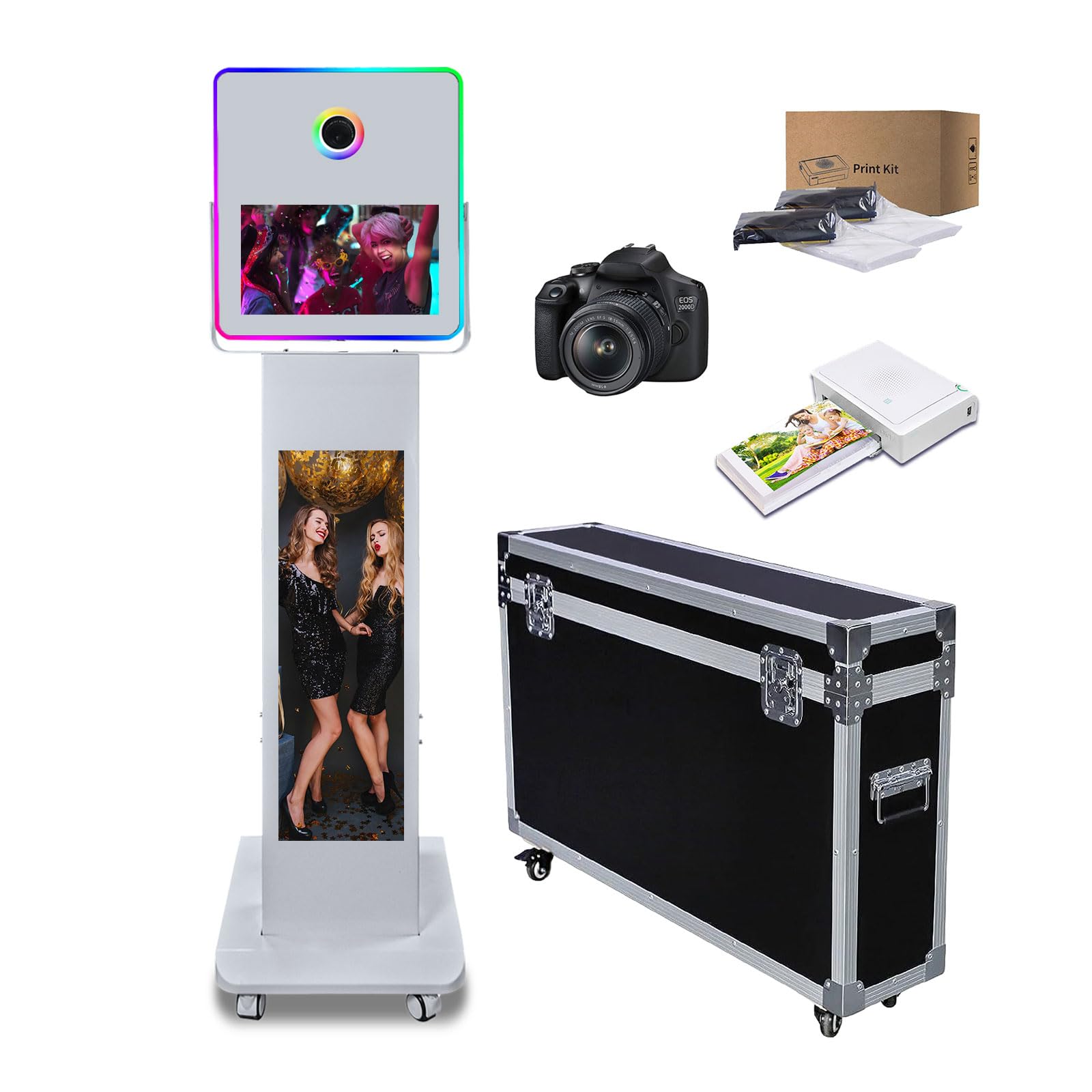 73.7 cm wyświetlacz LCD fotobudka z ekranem dotykowym 39.6 cm lustrzanym ekranem dotykowym, stacja do selfie, stojak, DIY, fotobudka ze światłem RGB, na imprezy, wesela, wydarzenia (maszyna + aparat +