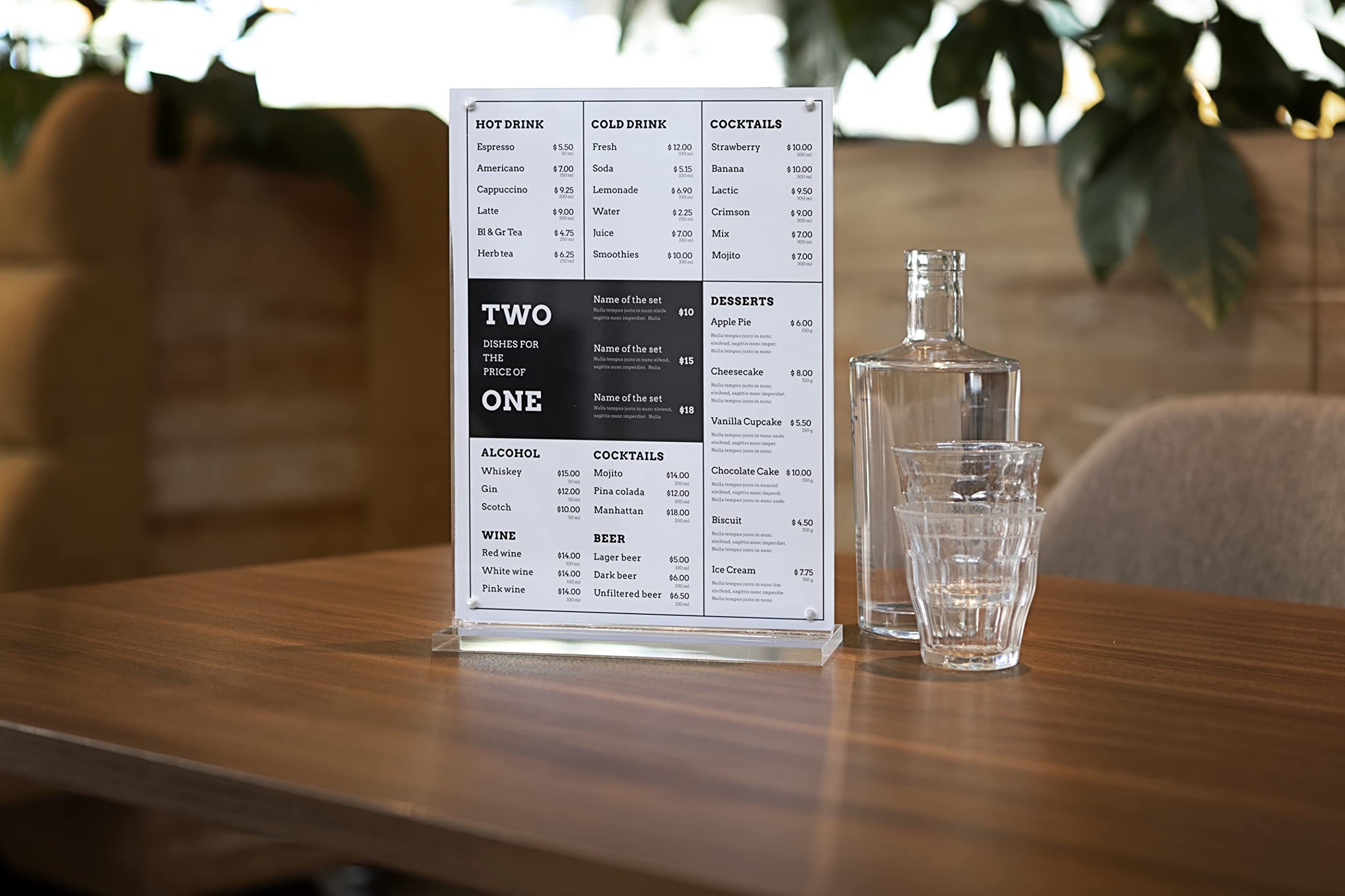 EUROPEL Luksusowy magnetyczny stojak na stół z podstawą T, format A4, portret, akrylowe, menu, z cenami, do restauracji, hoteli, konferencji i recepcji – wolnostojący i dwustronny