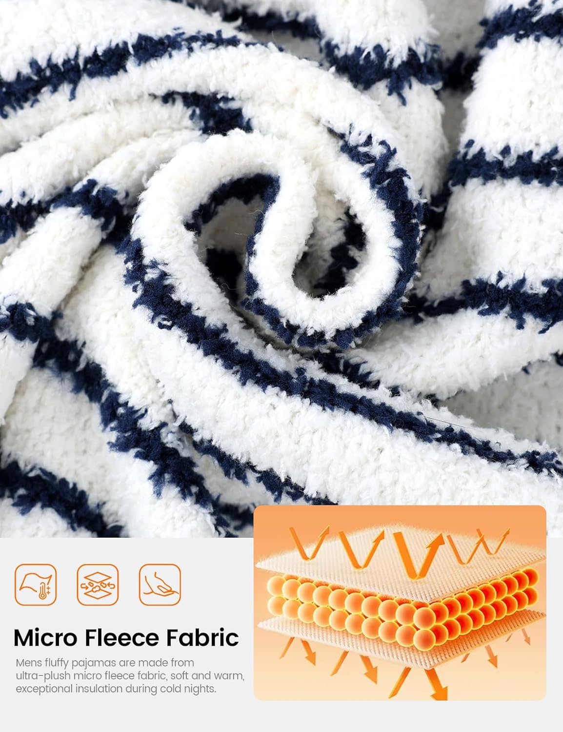 Wyeysyt Mens Pajamas Set Fleece Soft Pajamas Striped Warm Fuzzy Sleepwear Long Sleeve Loungewear with Pockets - Image 3