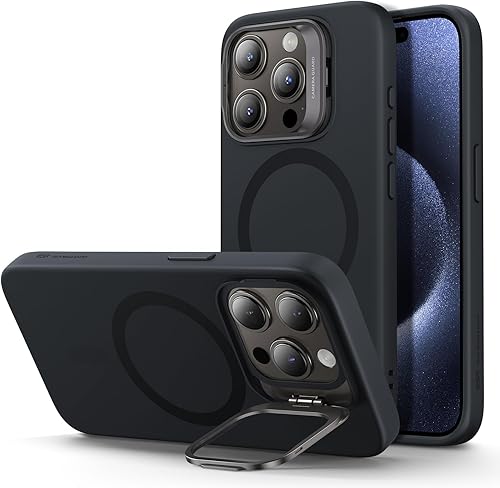 ESR for iPhone 15 Pro Case, MagSafe Silicone Case with Stand, Military-Grade Protection, Built-in Camera Stash Stand, Magnetic Phone Case for iPhone
