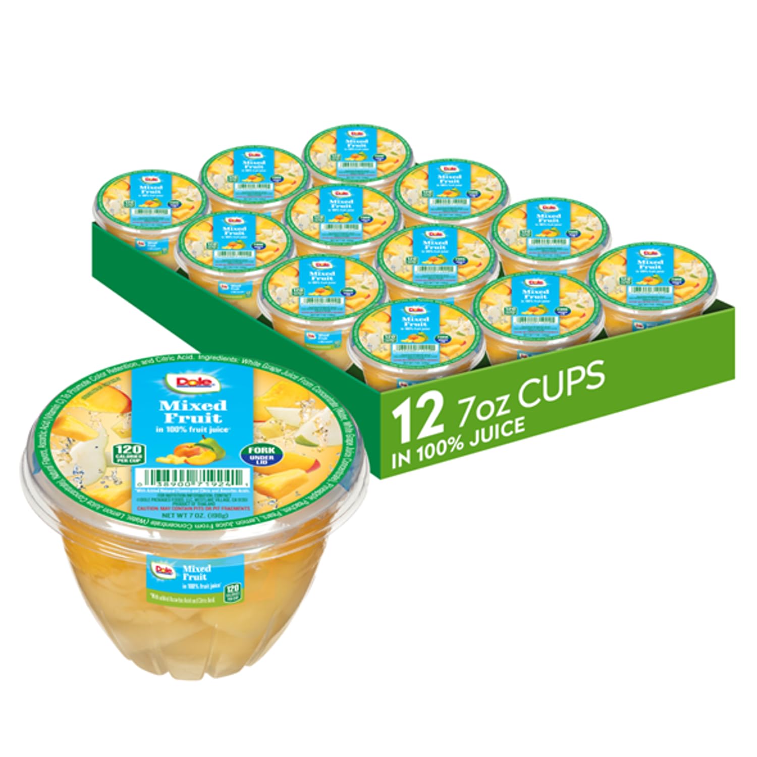 Dole Fruit Bowls Mixed Fruit in 100% Juice Snacks, 7oz 12 Total Cups, Gluten & Dairy Free, Bulk Lunch Snacks for Kids & Adults