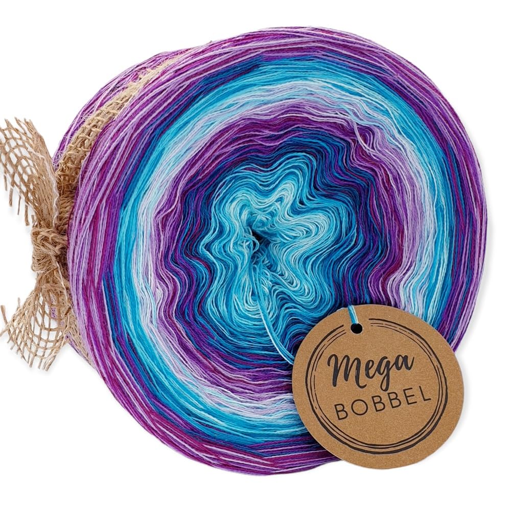 MegaBobbel*Traumwelt*A9* (Außenfarbe: Lilatöne) Farbverlaufsgarn - Lace Garn Bobbel Wolle zum Häkeln & Stricken - 50% Baumwolle/50% Polyacryl (4 fädig, 2000m)