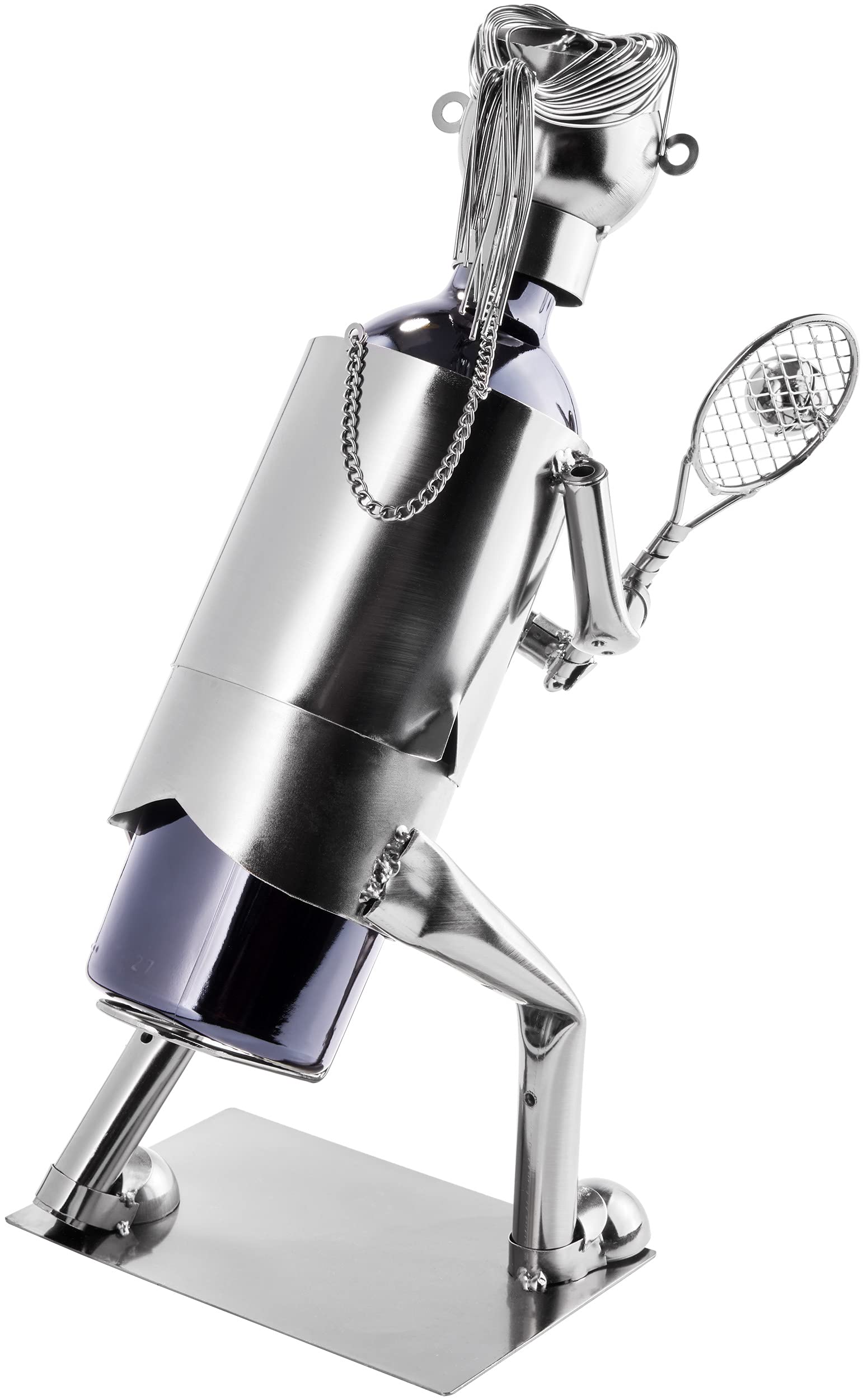 Brubaker Portabottiglie Giocatori di Tennis - Portabottiglie a Scultura in Metallo - Regalo di Vino per Gli Appassionati di Tennis con Biglietto D'Auguri