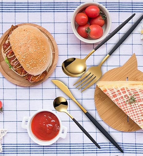 Miniatura 9 de Juego de cubiertos de acero inoxidable, cuchara de acero inoxidable, cuchillo, tenedor, cuchara de café (verde dorado)