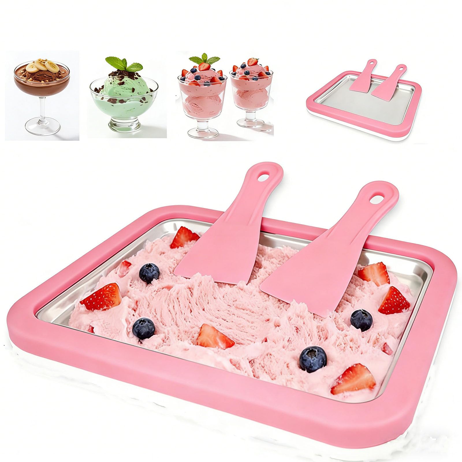 Delavala Rolled Ice Cream Maker, Stainless Steel Ice Frying Machine Frozen Yogurt Tray No Electricity Needed Homemade Rolled Ice Cream Slushies Gelato Soft Smoothies Includes