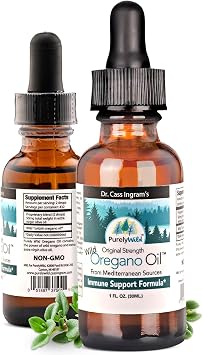 PURELY WILD Oregano Oil from Mediterranean Sources - Dr Cass Ingrams Immune Support Formula - Non GMO Wild Oil of Oregano Drops - 432 Servings - 1 fl oz Original Strength
