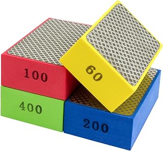 4pcs Diamond Polishing Pads, Sanding Blocks, Tile Tools 60#, 100#, 200#, 400# for Wood Ceramic Tile Glass Grinding