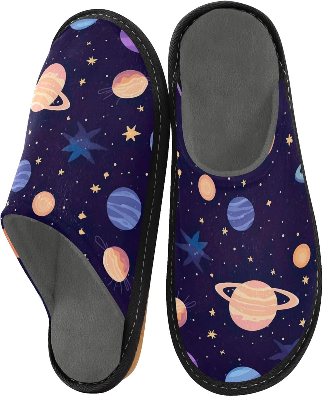 Space Galaxy Planet House Slippers – Cozy Fuzzy Slippers for Guests, Washable & Disposable, Perfect for Shoeless Home, Spa & Hotel Use A110631