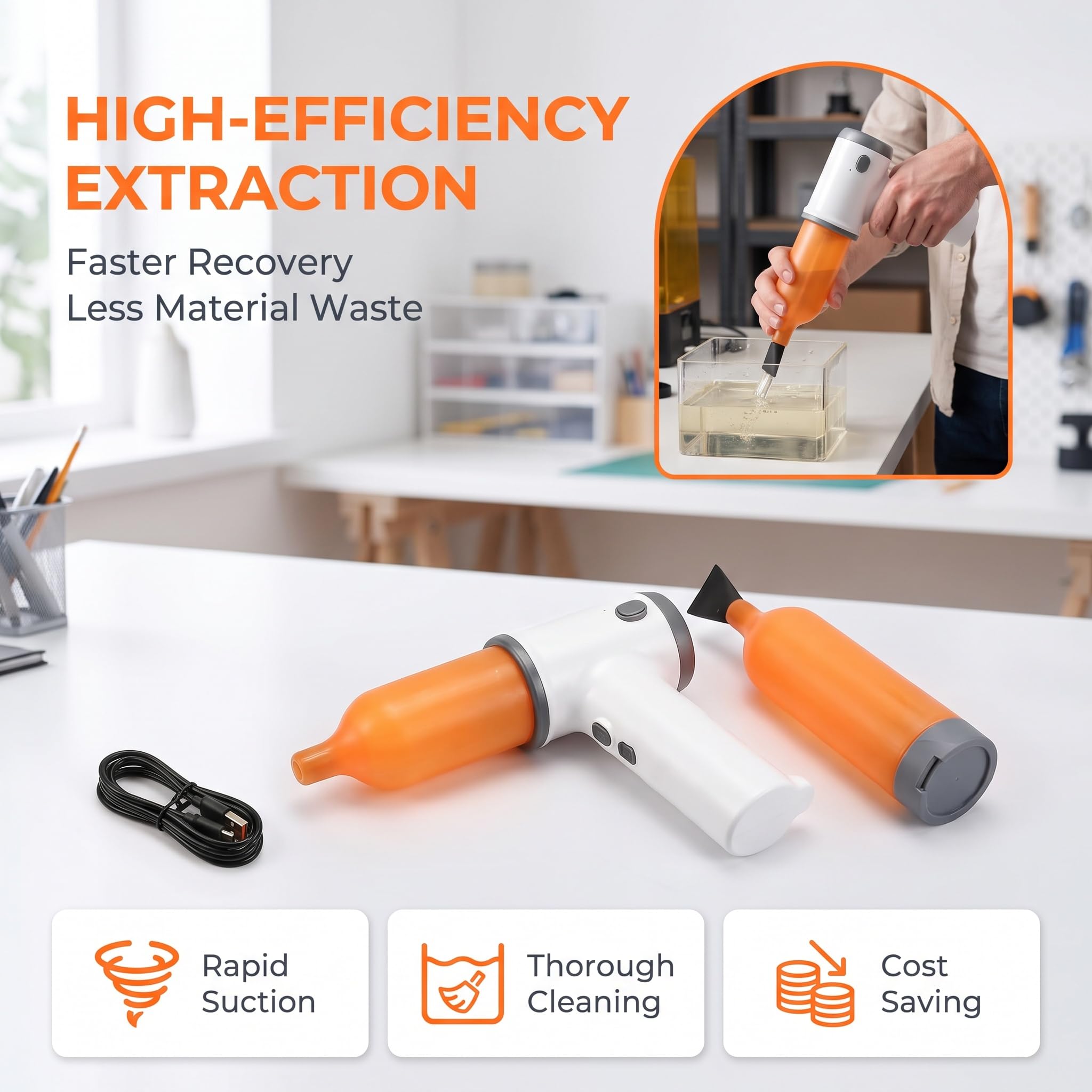 Pompe De Recyclage De Résine pour Imprimante 3D, Système De Collecte des Déchets Dimprimante 3D, avec 2 Flacons De Résine (capacité 300 ML), Embout Bec De Canard, pour Filtrer Et Recycler La