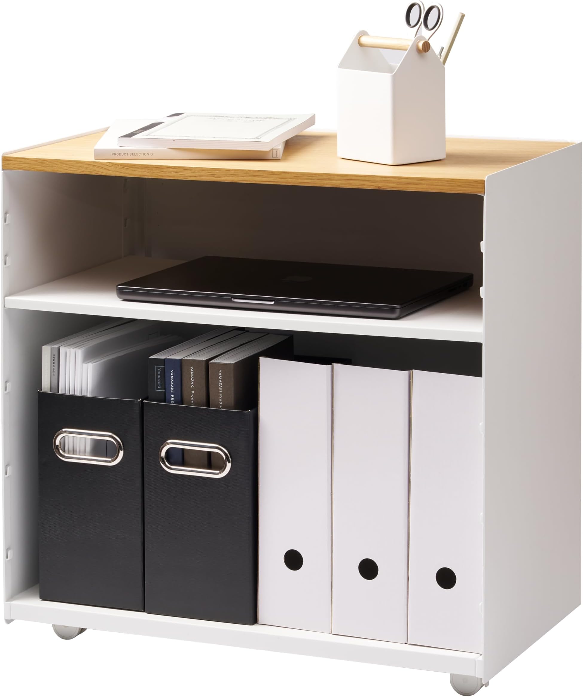 Home Tower Mobile Hideaway Storage Cart – Rolling Printer Stand with Adjustable Shelves, Hidden Storage, Rolling Cart with Wheels, Mobile Office Organizer, Utility Cart, 23" - Steel + Wood -