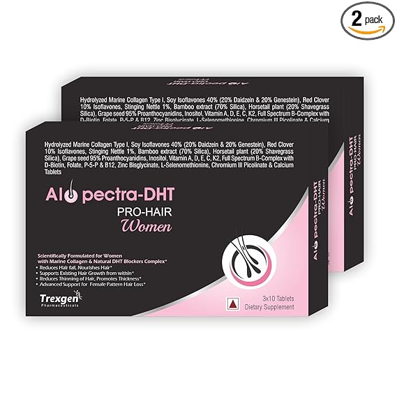 Trexgen ALOPECTRA-DHT Pro-Hair WOMEN Marine Collagen-DHT Blocker Complex (30 Tablets) (Pack of 2)