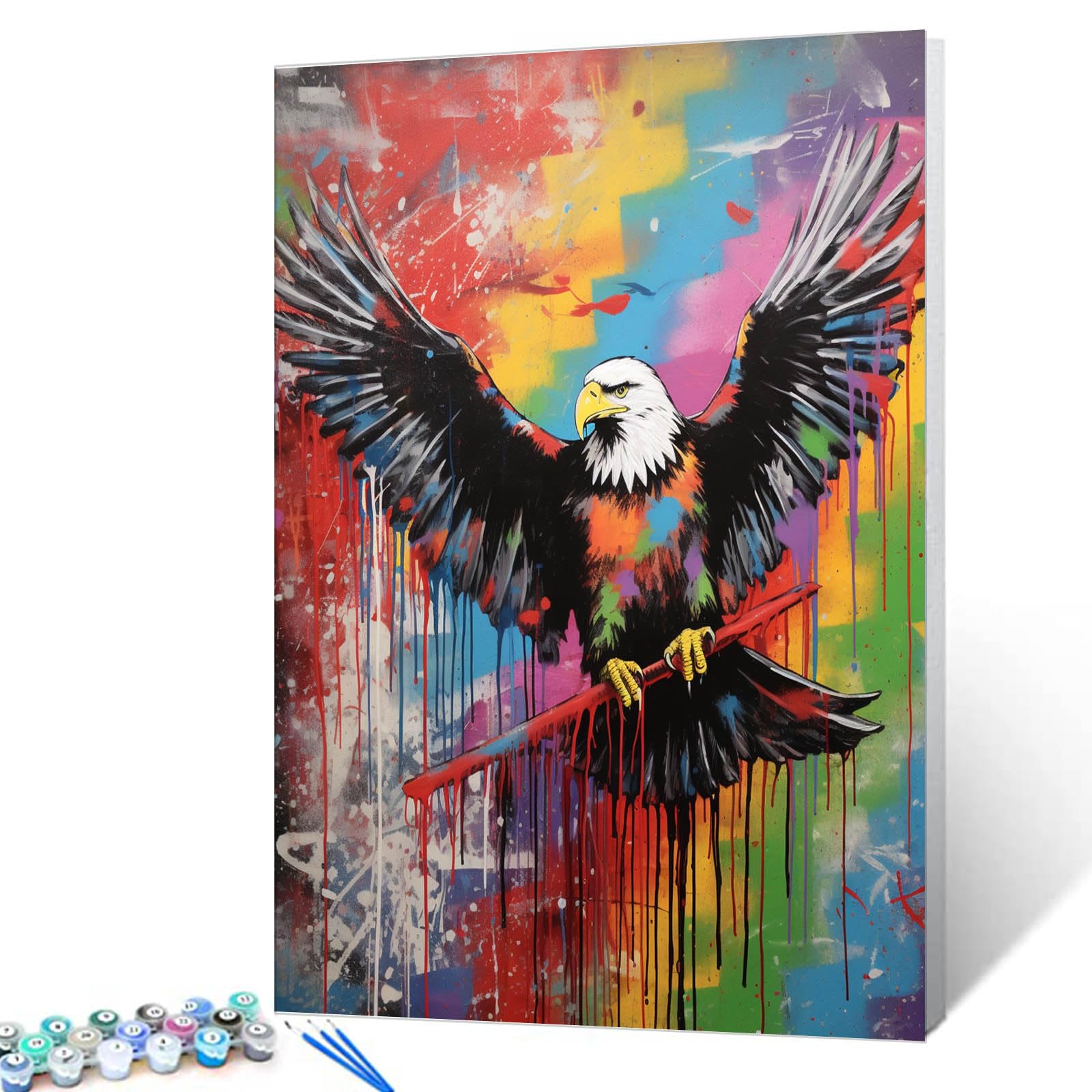 Tucocoo Flying Eagle Paint by Numbers Kits with Brushes and Acrylic Pigment on Canvas Paintings for Adults Graffiti Banksy Pop Art Picture for Home Wall Decor Gifts 40x50cm