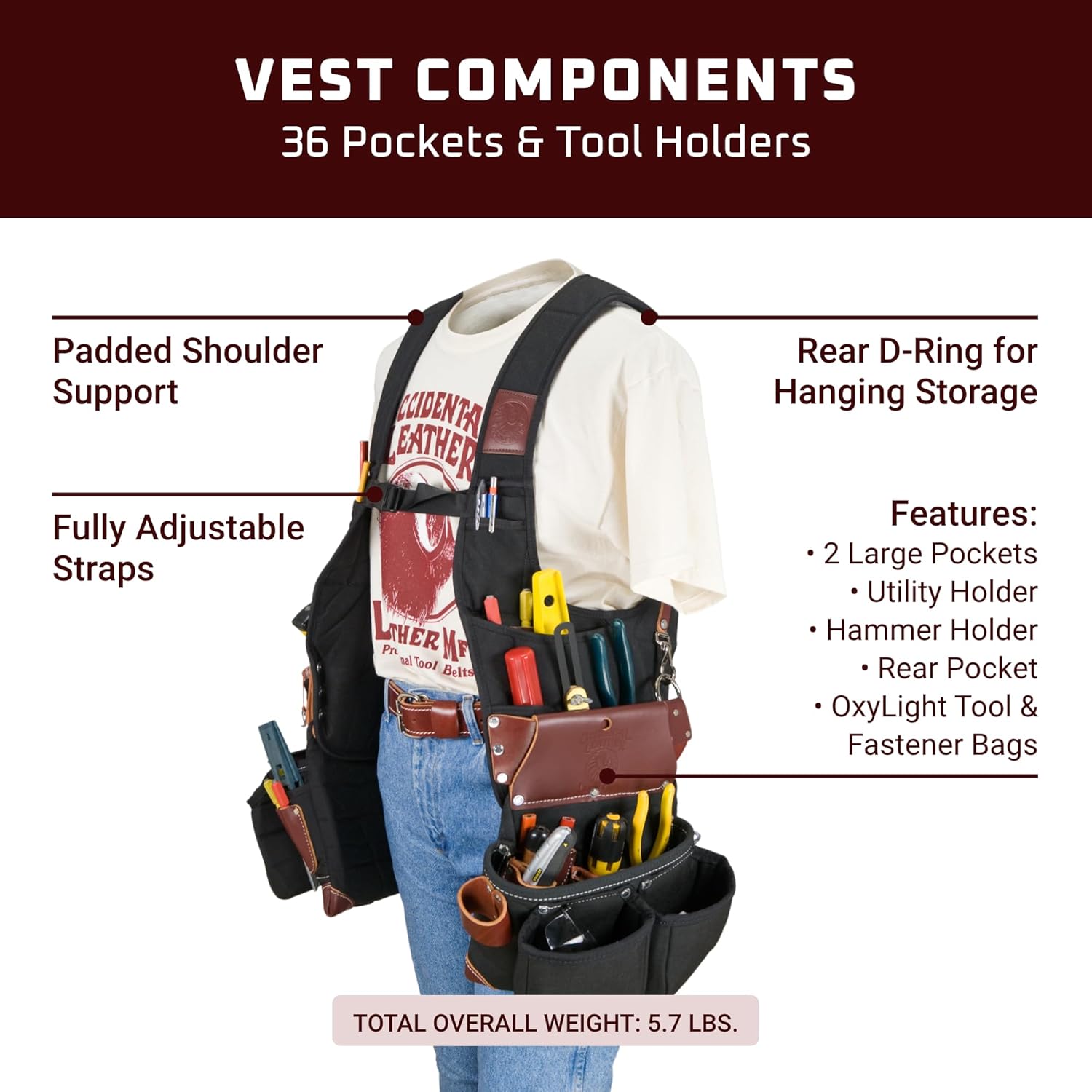 Occidental Leather SuspendaVest OxyLight Package - Left Hand - 36 Pockets & Tool Holders - Fully Adjustable - Made in USA