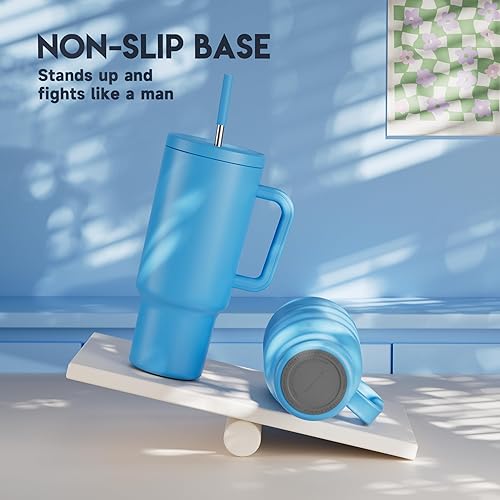 Miniatura 4 de Meoky Regalos para enfermeras para mujer, vaso de 40 onzas con asa y popote, vaso con tapa y pajita, vaso de viaje aislado de acero inoxidable, 100%