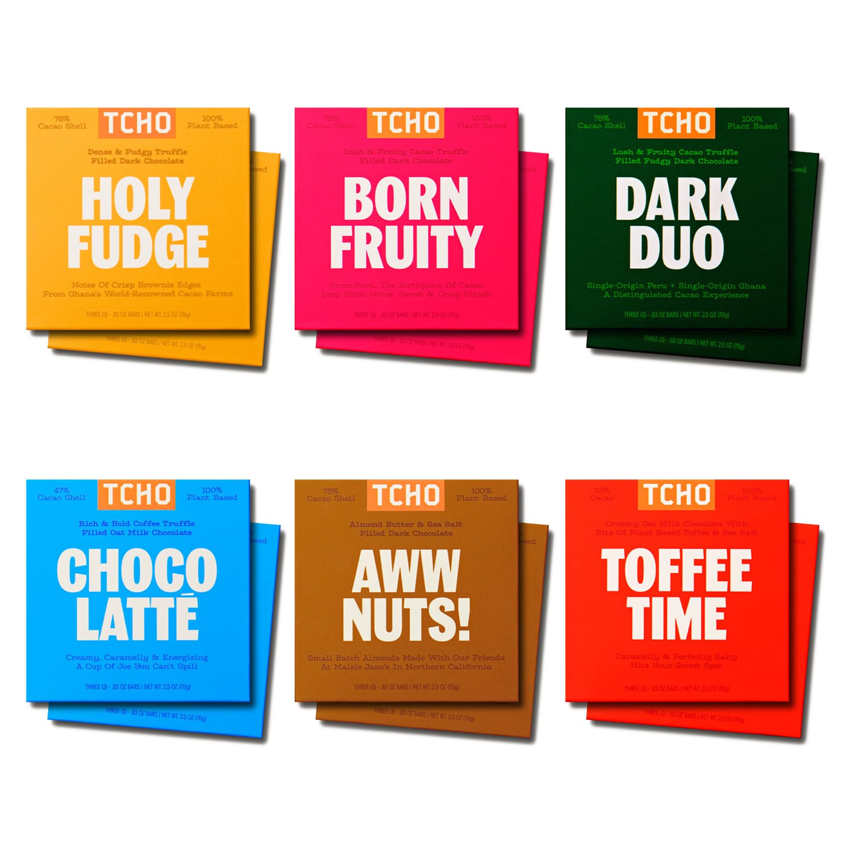 TCHO12-Bar Dark Chocolate Variety Pack - Single Origin, Plant Based, Organic & Fair Trade - Non GMO, Non-Dairy, Vegan, Soy Free (2.5oz each) - Perfect Organic Chocolate Gift Box for Any Occasion