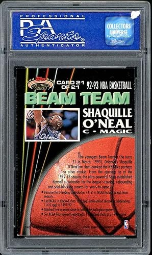 Miniatura 2 de Shaquille O'Neal Rookie Card 1992-93 Stadium Club Beam Team #21 PSA 8