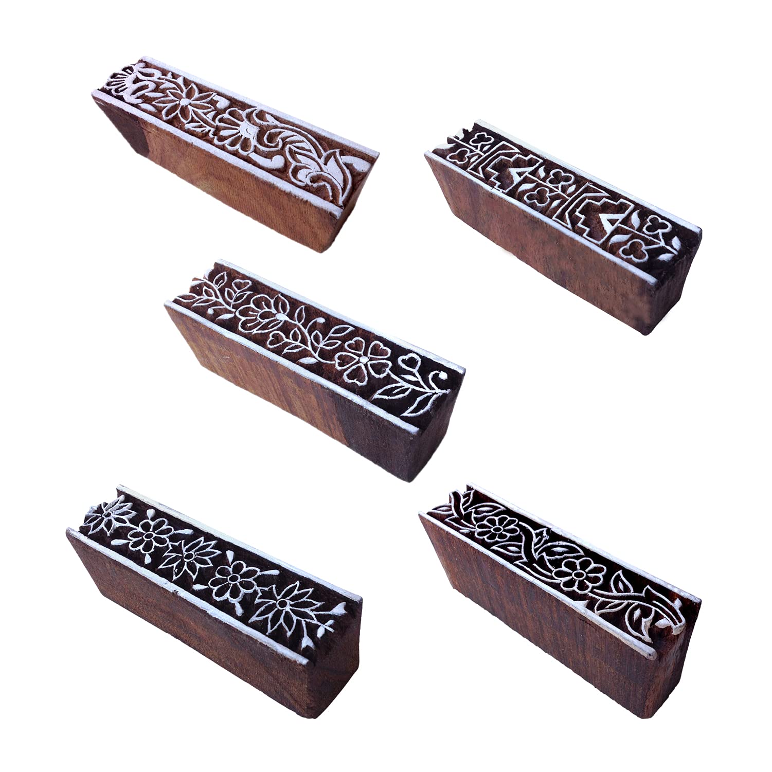 Royal Kraft Border Wooden Printing Stamps (Set of 5) - DIY Henna Fabric Textile Paper Clay Pottery Blocks Htag2229