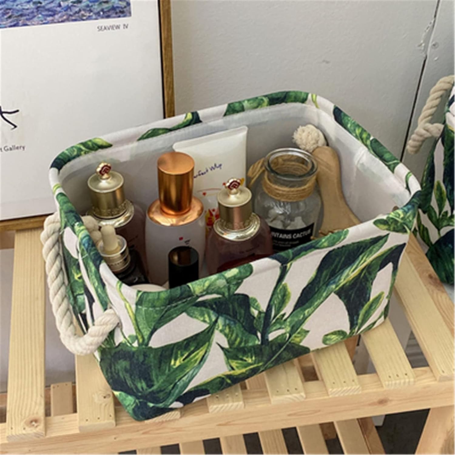 キャンバスシェルフバスケット ファブリックデスクトップサムディリーストレージバスケット洗える下着靴