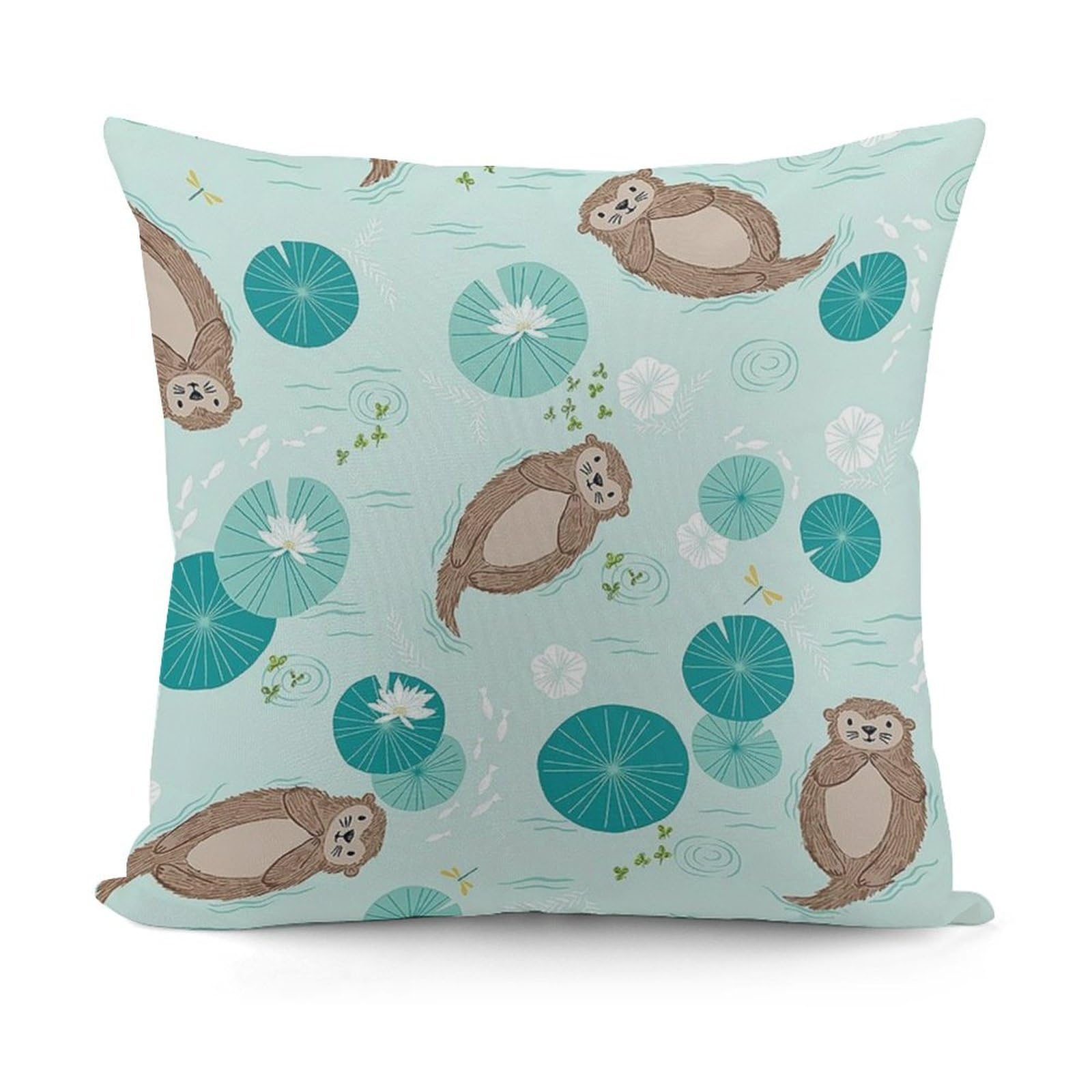 FekiLoot Otters Plush Cushion Covers, Double-Sided Throw Pillow Covers with Invisible Zipper, Comfortable Soft Square Cushion Cases for Sofa Bedroom Living Room 18x18 Inch (45x45cm)
