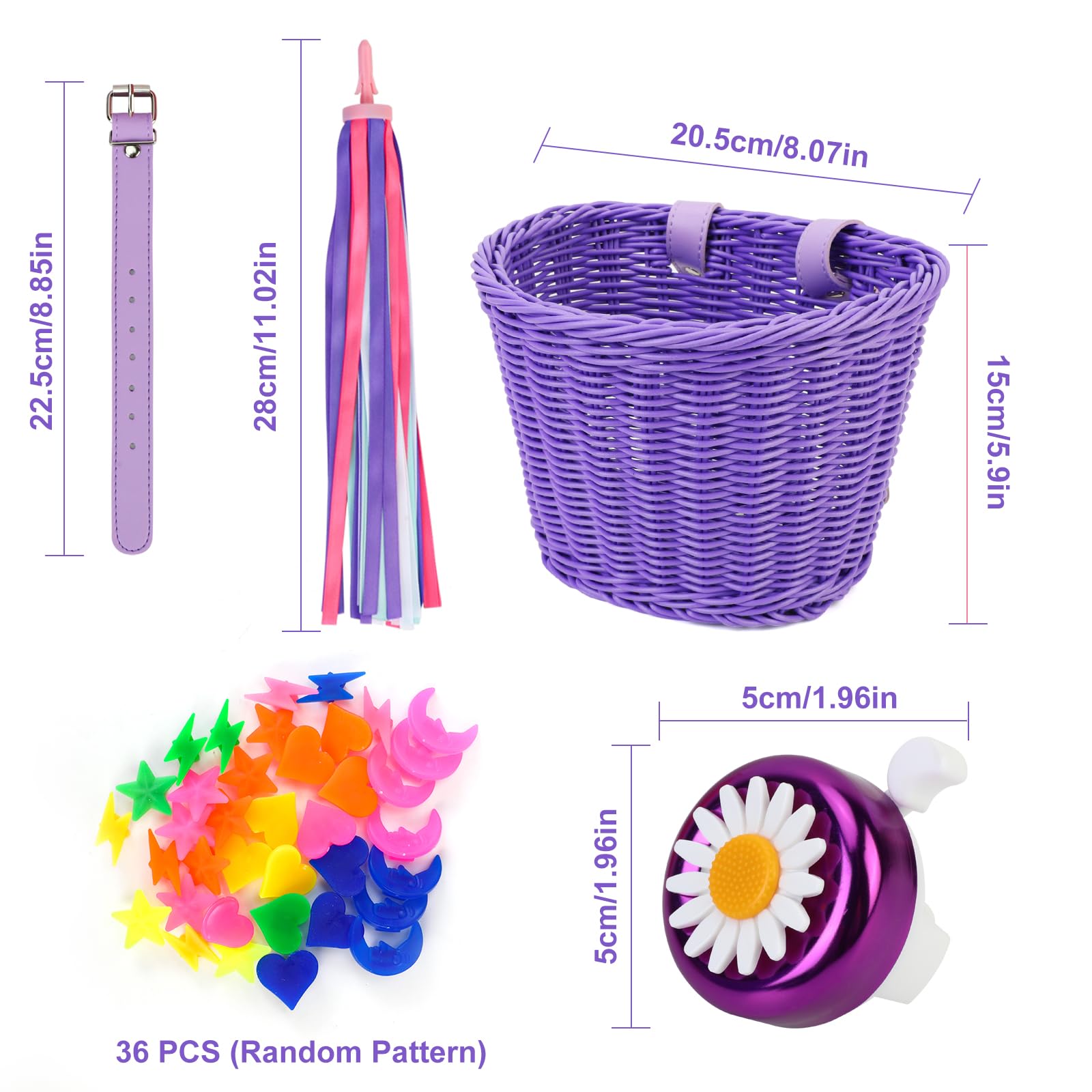 COZCLAM Sacoche Guidon Pour Enfant – Avec Sonnette, éolienne, Serpentins, Décorations Rayons – Rose – étanche, Bandes Réfléchissantes – Cadeau Enfant