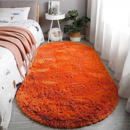 Reyox Fluffy Oval Area Rug for Living Room Bedroom Orange