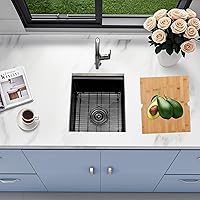 Vista 25 de Fregadero de barra negro, fregadero de cocina negro de montaje inferior de 15 pulgadas, fregaderos de cocina de 15 x 15 x 10 pulgadas, fregadero