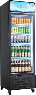 VEVOR Commercial Merchandiser Refrigerator, 15.9 Cu.Ft / 450 L Glass Door Display Refrigerator, Upright Beverage Cooler with Customizable Lightbox, 4 Adjustable Shelves & Soft LED Light for Home Shops