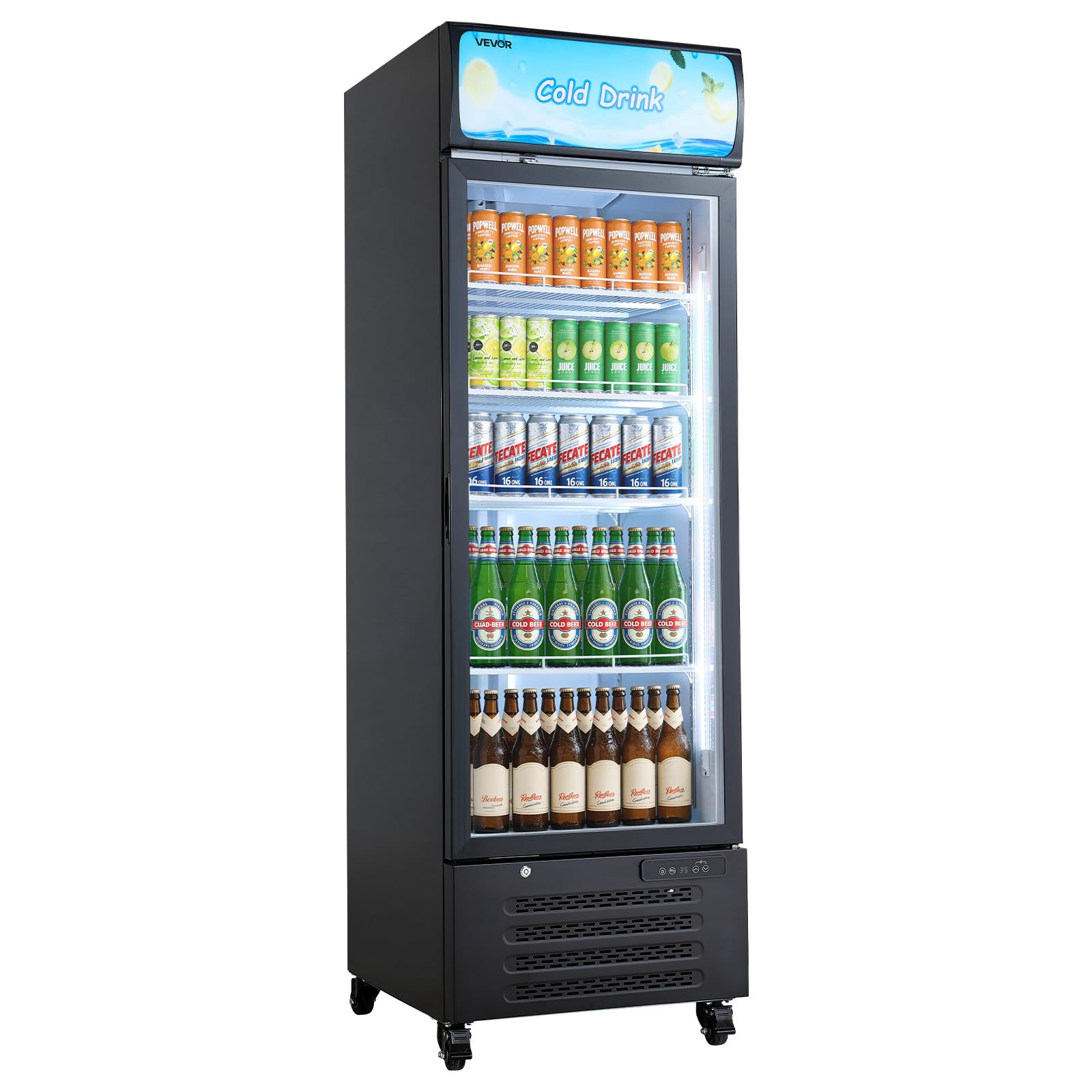 VEVOR Commercial Merchandiser Refrigerator, 15.9 Cu.Ft / 450 L Glass Door Display Refrigerator, Upright Beverage Cooler with Customizable Lightbox, 4 Adjustable Shelves &amp; Soft LED Light for Home Shops