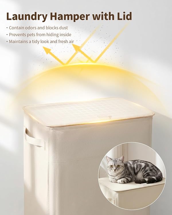 Hosynwin 85L Laundry Hamper with Lid, Large Hamper for Clothes, Off White by Hosynwin - Image 5