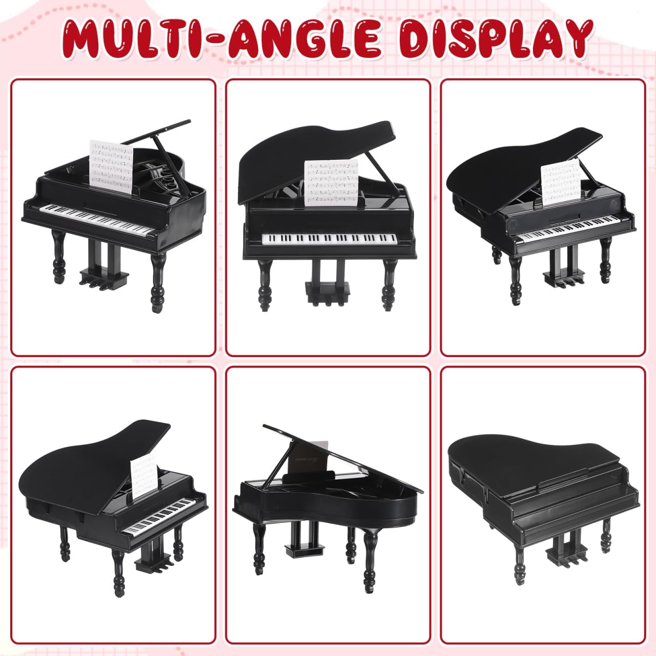 1/12 Miniature Grand Piano for Dollhouse Furniture, Mini Piano Model with Stool and Music Sheet, Realistic Musical Instrument for Miniature House Decor